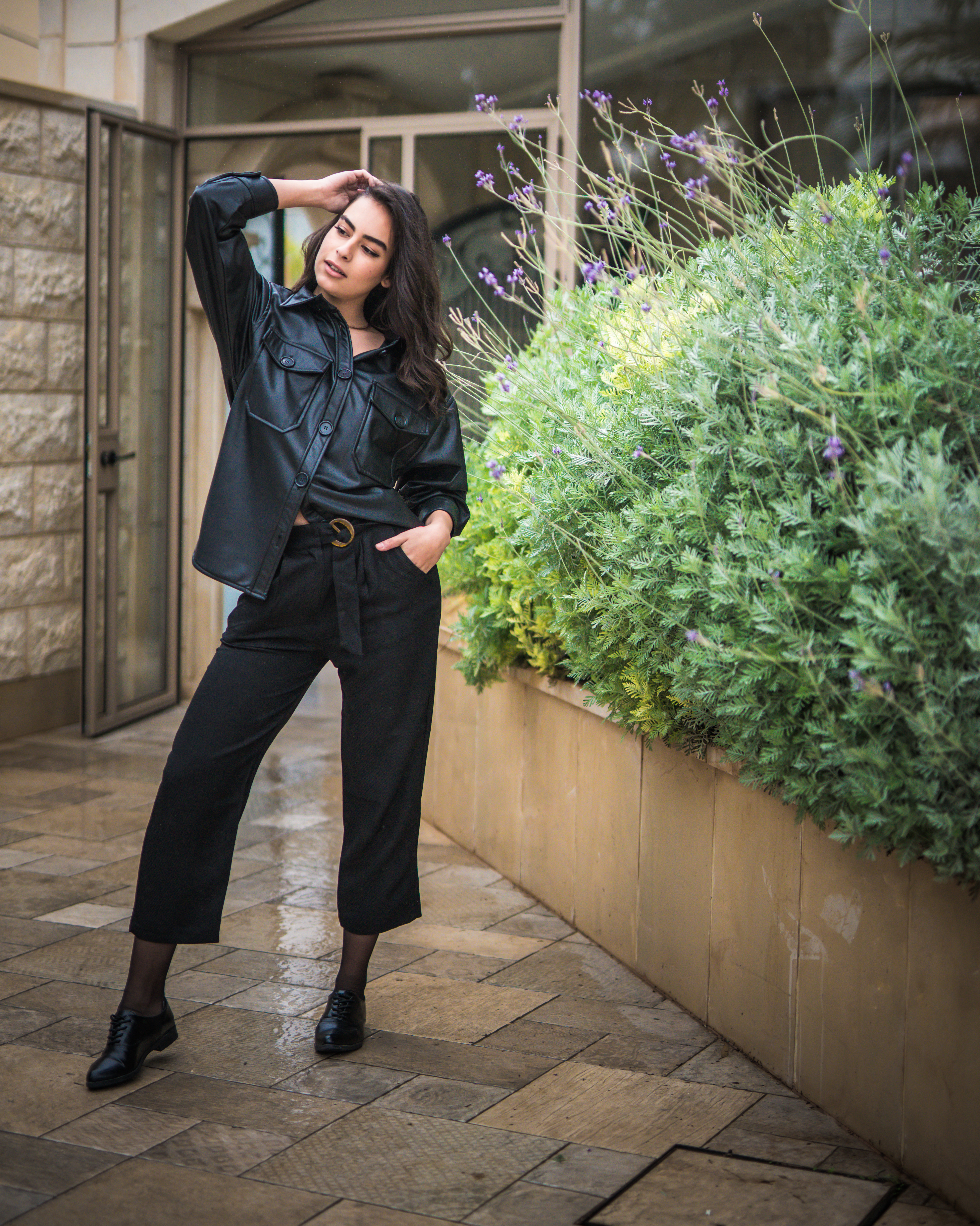 Faux-Leather Shirt & Cropped Trousers
