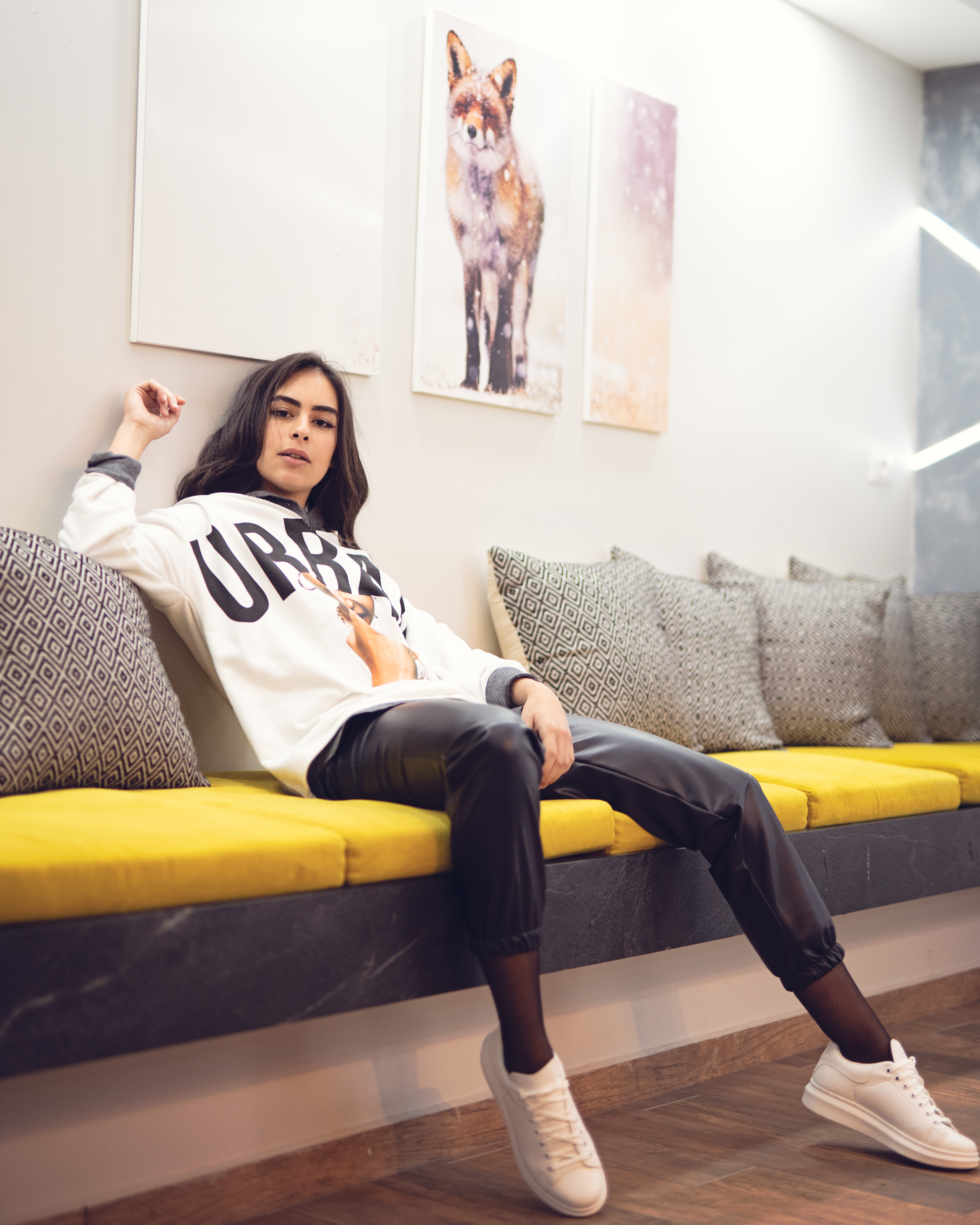 Graphic White Hoodie & Faux-Leather Joggers